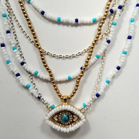 Rebecca Minkoff - Layered Beads Evil Eye Necklace (Turquoise Multi) - Picture 2 of 5